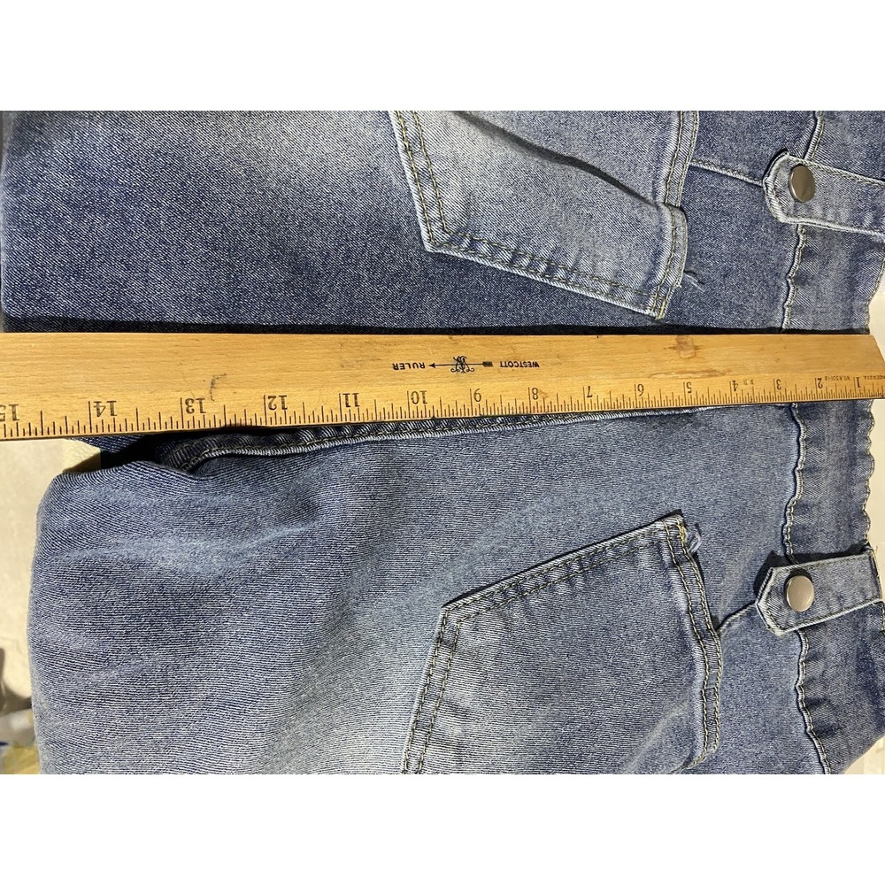 High Waisted Wide Leg Jeans Light Wash Button Fly Snap Hem Denim Blue - Picture 10 of 14